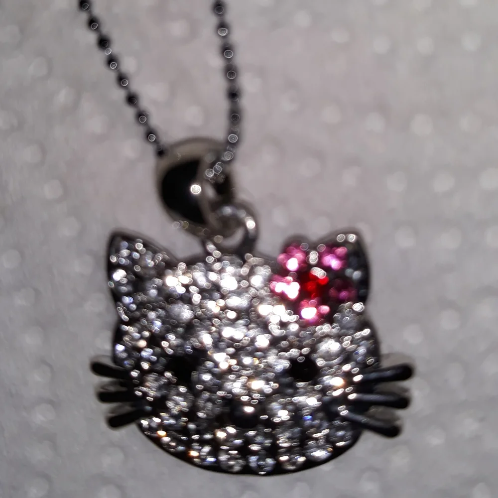 Hello Kitty Crystal Charm Necklace silver plate over stainless 16-18